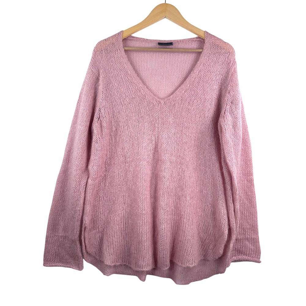 Wooden Ships V-Neck Sweater sz M Pink Mohair Wool mohair Open Knit Oversized